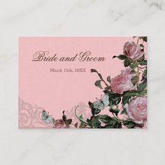 pink roses and lace wedding save the date card