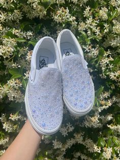 Custom hand placed Pearl bedazzled wedding shoes Bling Slip On Vans, Pearl Vans, Pearl Sneakers, Wedding Vans, Bedazzled Shoes, Slip Ons, Wedding Shoes, Womens Shoes Sneakers, Springs