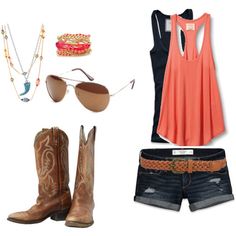 Summer outfit....looks like a good one for line dancing, minus the necklace and glasses :) Cowgirl Boots With Shorts, Country Outfits Shorts, Cowboots Outfits, Line Dancing Outfit, Summer Country Outfits, Boots With Shorts, Mode Country, Dancing Outfit, Summer Country