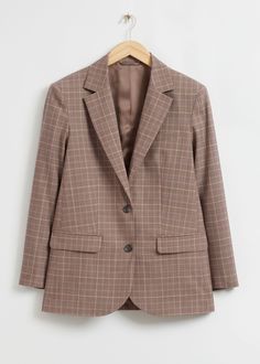 Oversized Padded Shoulder Blazer - Light Brown Checked - Blazers - & Other Stories US Other Stories Blazer, Louis Vuitton Taschen, Camel Blazer, Fall Workwear, Statement Blouse, Winter Typ, Plain Outfits, Blazer Beige, Power Suit