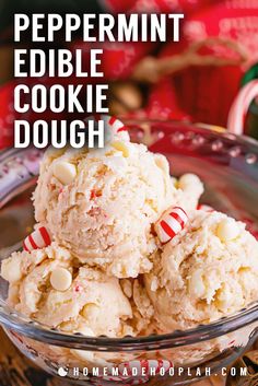 peppermint edible cookie dough in a glass bowl