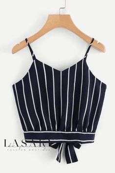 Lasaky - Stylish V-Neck Striped Suspenders Blouse for the Fashion-Conscious Individual White Cami Tops, 50th Clothing, White Cami, Viscose Dress, Cami Crop Top, Exclusive Fashion, Striped Fabrics, Striped Blouse, Cami Tops