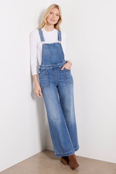 Meet your most versatile uniform of the season. Updated with a full-length inseam, these EVEREVE overalls feature a relaxed wide leg, adjustable straps, and angled front pockets. The soft stretch denim will have you feeling as good as you lookjust add a tee and your favorite booties or mules. | EVEREVE Women's EVER Denim Overall Jeans, Size 26, Blue Overall Jeans, Sparkle Shoes, Fashion 101, 2023 Fashion, Fall 2023, Fall Shopping, Tee Dress, Work Fashion, Fall Trends