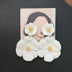 Brand New, So Pretty! Measure Approximately 2 Inches Long, Large But Not Heavy. Summer White Jewelry With Handmade Flowers, White Handmade Floral Jewelry For Summer, White Handmade Flowers Jewelry For Summer, Handmade White Flower Earrings For Spring, White Handmade Flower Earrings For Spring, White Flower-shaped Earrings For Party, White Flower Earrings With Summer Decoration, White Flower Earrings With Flower Decoration For Summer, Summer White Flower Earrings With Flower Charm