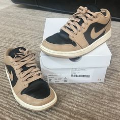 Womens Air Jordan 1 Low In Size 8.5. Color Is Desert/Black. Gently Used With Box. Womens Air Jordan 1, Nike Shoes Womens, Womens Air Jordan, Womens Air Jordans, Air Jordan 1 Low, Jordan 1 Low, Shoes Womens, Air Jordan 1, Black Tan