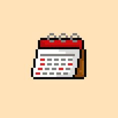 a pixellated image of a red and white calendar on a beige background with the words,