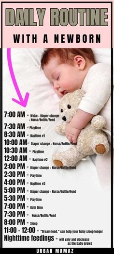 a baby sleeping next to a teddy bear on top of a white sheet with pink writing