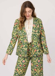 Richy Art Nouveau Print Soft Tailored Blazer | Vintage-Inspired Printed Jacket | Joanie Joanie Clothing, High Waist Trousers, Printed Jacket, Soft Tailoring, Dress Attire, Occasion Dresses Wedding, 1990s Fashion, Vintage Inspired Outfits, Floral Shirt Dress