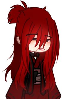 an anime character with red hair and black clothes