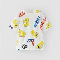 Nwt. Zara Kids White T-Shirt With Bart Simpson Print, Crew Neckline, Short Sleeves And Bart Simpson Print. Size 13-14. Ref. 7878/695. 1055. White Cartoon Print T-shirt For Spring, White T-shirt With Cartoon Print For Spring, Summer Graphic Tee With Character Print, White Character Print T-shirt For Summer, Trendy Yellow T-shirt With Letter Print, Fun Short Sleeve Tops With Cartoon Print, White Short Sleeve Top With Cartoon Print, White Cartoon Print Tops For Spring, Spring White Cartoon Print Tops