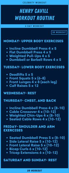 a blue poster with the words henry cavilll workout routine and instructions on it