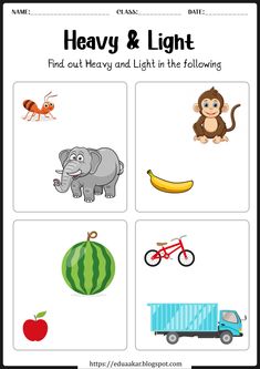 a printable worksheet with pictures of animals and fruits