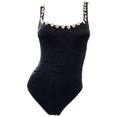 Sexy 90s MOSCHINO black velour bodysuit, encrusted with white pearls! Features a soft crushed velour that stretches to fit. Flat headed pearls adorn the top portion on the front and back. Can be worn as a bodysuit or a one piece swimsuit. Great with jeans, shorts or a skirt. In great condition. Made in Italy. Approximately Size Extra Small - Medium (lots of stretch) Measurements: 30-38 inch bust 24-32 inch waist Womens Tankini Swimwear, 26 December, Retro Inspired Fashion, Black And White One Piece, Vintage One Piece, Vintage Moschino, Clothes Board, Black And White Swimsuit, White Bathing Suit