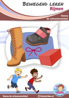 an advertisement for the children's clothing line, with shoes and boxes on it