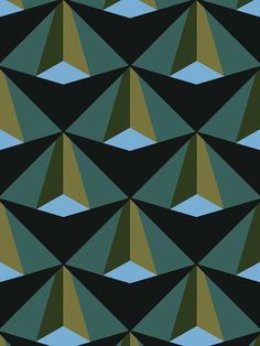 an abstract geometric pattern with blue, green and brown shapes on black background for wallpaper