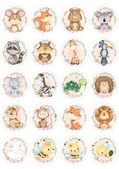 a bunch of animals that are in the middle of a sticker sheet on a white background