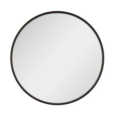 a round mirror on a white background with black trim around the edges and bottom edge