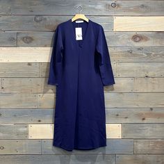 New With Tags Size: S Color: Navy, Blue V-Neck Long Sleeves Midi Length Blue Stretch V-neck Dress, Navy V-neck Midi Dress For Spring, Blue Long Maxi Dress For Fall, Long Blue Winter Dress, Blue V-neck Dress, Chic Blue V-neck Dress For Fall, Fitted Blue V-neck Dress For Fall, Blue Casual Long Sleeve V-neck Dress, Blue Long Sleeve V-neck Casual Dress