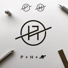 the letter p and h is surrounded by other letters, such as pen and paper