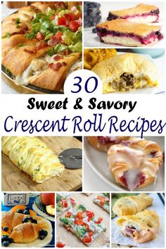 several different desserts are shown with the words sweet and savory crescent roll recipes