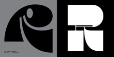 two black and white logos with the letter r on them, one is an abstract design