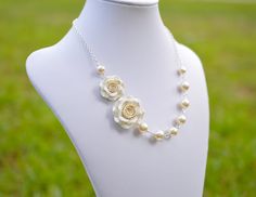 FREE EARRINGS Double Ivory Rose Necklace  Ivory Rose by Diaszabo, $36.00 Wedding Flower Jewelry, Asymmetrical Necklace, Free Earrings, Rose Necklace, Rose Jewelry, Indian Wedding Jewelry, Garnet Jewelry, Matching Jewelry, Handmade Beaded Jewelry