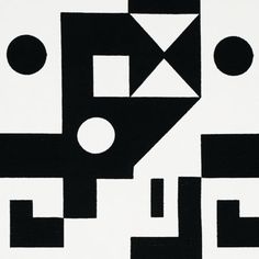 a black and white painting with geometric shapes