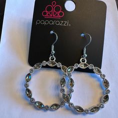 New. Paparazzi Brand. Silver Sterling Crystal Earrings With Bling, Silver Sterling Silver Crystal Earrings With Bling, Silver Metal Crystal Earrings With Bling, Silver Crystal Bling Earrings, Silver Round Crystal Earrings With Rhinestones, Silver Crystal Earrings With Rhinestones, Silver Jeweled Sterling Silver Earrings, Silver Jeweled Crystal Earrings With Cubic Zirconia, Elegant Silver Jeweled Hoop Earrings