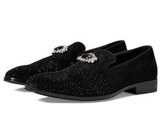 Stacy Adams Spark Brooch & Rhinestone Slip-On | Zappos.com Black Prom Shoes Glitter, Prom Shoes Glitter, Prom Shoes Men, Sparkly Black Shoes, Velvet Loafers Mens, Prom Shoes Black, Creative Black Tie, Sparkly Belts, Prom Men