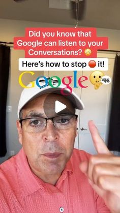 a man in a red shirt and hat pointing at the camera with google ad on his face