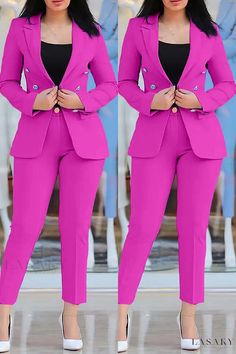 Lasaky - Elegant Two-Piece Set with Solid Cardigan, Turn-Back Collar, and Long Sleeve Pants Work Suits For Women, Materials Gown Style, Business Clothes, Pant Suits For Women, Dress Suits For Men, Stylish Work Attire, African Fashion Women Clothing, Pantsuits For Women, Classy Dress Outfits