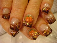 Holiday Nails Thanksgiving, Halloween Nails Acrylic, Fall Acrylic, Thanksgiving Nail Art, Halloween Acrylic Nails, Fall Nail Art Designs, Pumpkin Nails, October Nails, Thanksgiving Nails