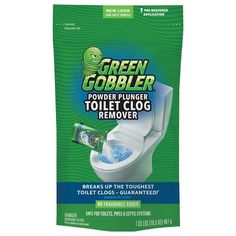 the green gobbler toilet cleaner removeer is shown in front of a white background