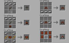 the different types of crafting tools in this minecraft project, including clothes and other items