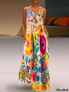 Olivia Mark - Floral Print Bodycon Dress with Four-way Stretch Terry Cloth Dress, Morning Dress, Colorful Dress, Casual Tanks, Printed Long Dresses, Printed Bodycon Dress, Floral Print Maxi, Maxi Tank Dress, Floral Fashion