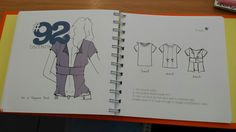 an open book with sewing instructions on the cover and in front of it is a drawing of a woman's shirt