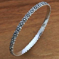 Artisan Handcrafted Floral Sterling Silver Bangle Bracelet - Silver Garland | NOVICA Kada For Women, Silver Kada, Silver Garland, Silver Jewellery Indian, Silver Bangle Bracelet, Sterling Silver Bangle Bracelets, Silver Jewelry Design, Sterling Silver Bangle, Silver Gemstone Jewelry