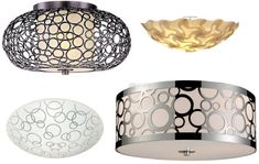 three different types of ceiling lights in various shapes and sizes, including one light fixture