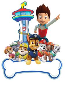 the paw patrol characters are standing in front of a sign