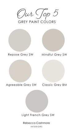 four different shades of grey paint with the words, our top 5 grey paint colors