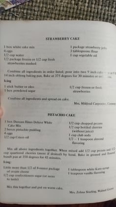 an open book with instructions on how to make strawberry cake