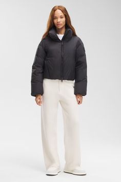 Spessa Cropped Jacket | Canada Goose Chic Funnel Neck Outerwear For Work, Modern Funnel Neck Outerwear For Fall, Solid Funnel Neck Outerwear For Work, Chic Turtleneck Outerwear With Ribbed Cuffs, Spring Funnel Neck Outerwear, Modern Spring Outerwear With Zip Cuffs, Solid Color Outerwear With Ribbed Cuffs And Funnel Neck, Solid Outerwear With Ribbed Cuffs And Funnel Neck, Modern Outerwear With Ribbed Cuffs For Spring