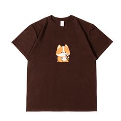 Notes: Our Loose Cotton T-shirt collection is made from 100% cotton material. With a simple, unisex crew neck T-shirt design that will fit just about anyone! Loose and oversized fit. This design is a Bobo's House Original design. All rights reserved. Comes in 12 adorable colors! Brown Short Sleeve T-shirt With Letter Print, Brown Graphic Tee With Short Sleeves, Streetwear Cartoon Print Cotton T-shirt, Streetwear Cotton T-shirt With Cartoon Print, Brown Crew Neck Graphic Tee, Brown Crew Neck Graphic Tee Shirt, Brown Cotton Graphic Tee, Brown Cotton Crew Neck T-shirt, Brown Graphic Print T-shirt