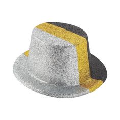 The right hat can complete a party outfit, especially when the hat’s a top hat! These fun top hats have black, silver and gold glitter stripes, making them perfect for a New Year’s Eve party, graduation party or school dance. Guests will love putting on these hats and taking photos or dancing the night away! Plastic. 23 1/2" circ. Glitter Top, Top Hats, School Dance, Toy Craft, New Years Eve Party, New Years Party, Wedding Supplies, Top Hat, Holiday Collection