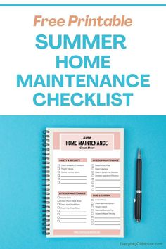 the free printable summer home maintenance checklist is on top of a blue background