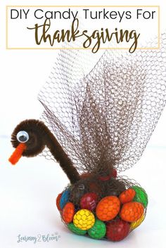 a turkey made out of candy is shown with the words diy candy turkeys for thanksgiving