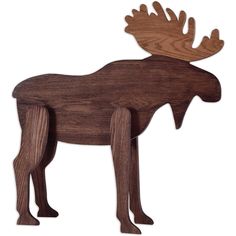 a wooden moose cut out on a white background