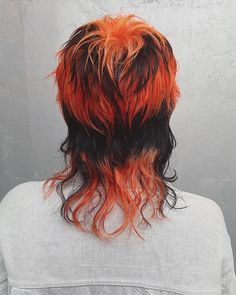 𝕽𝖆𝖐𝖚𝖙𝖔 / 楽人 on Instagram: "Tiger mullet 🐅🐅 neon orange / section color マレットヘアにもデザインを＋☺︎" Hair Inspiration Color Short, Gray And Orange Hair, Sunset Colored Hair, Vivid Mullet, Chunky Highlights Mullet, Fire Colored Hair, Tiger Hair Color, Punk Hair Dye Ideas, Calico Hair Mullet