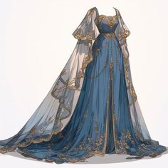 Royalty Fantasy Outfits, Fantasy Dresses Art, Fantasy Gown Art, Moon Princess Dress, Blue Fantasy Gown, Acotar Dress, Blue Fantasy Dress, Fantasy Dress Art, Dreamy Gowns