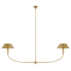 a brass chandelier with two lamps hanging from it